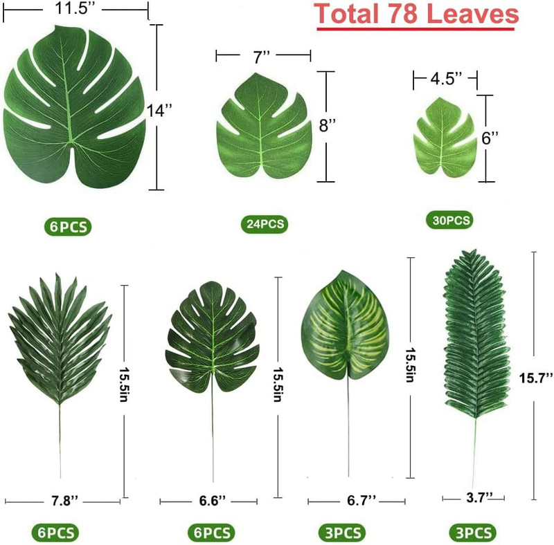 78 Pieces 7 Kinds Artificial Tropical Leaf Jungle Leaves Plant Safari Leaves Dec gallery