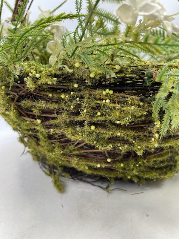 GrapeVine Moss Basket Green Fern Flowers Vines Twig Birds Nest Easter Spring 12" gallery