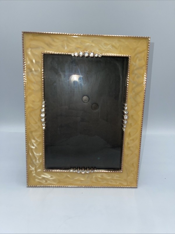 Gold Enamel Picture Frame with Rhinestone Accent 8 1/2 X 7” Approximately ￼