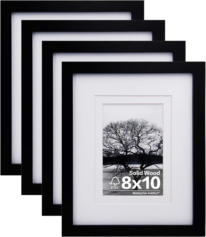 Elegant 8×10 Picture Frames Set of 4 in Classic Black – Solid Wood & Plexiglass