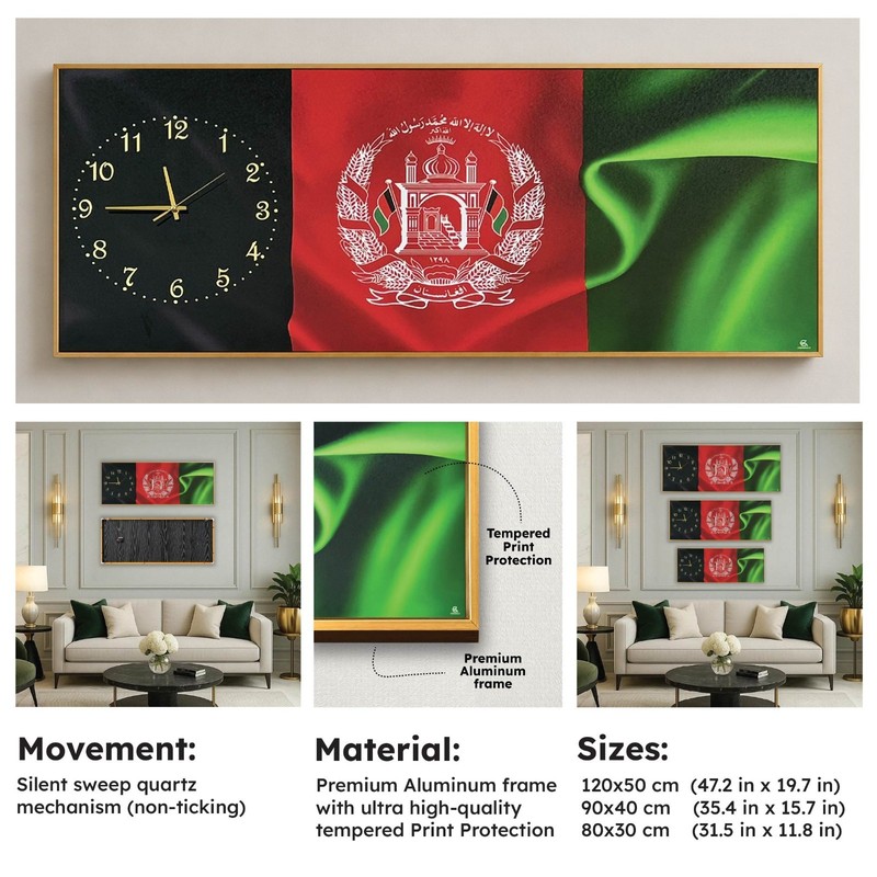 Afghanistan National Flag Wall Clock Frame Decor for Home Office Living Room