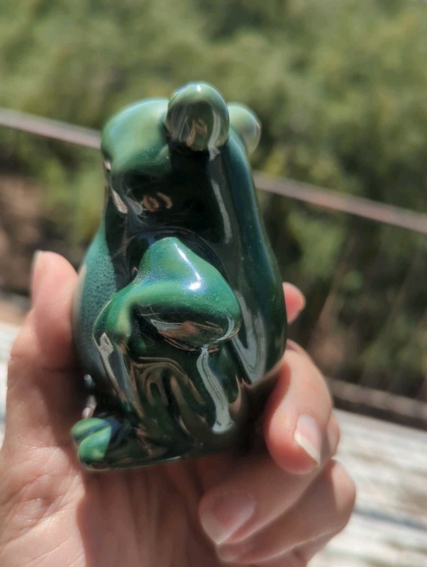 Thinking Frog Figurine Whimsical Approx. 3.5" Tall Cute Sitting Green Ceramic gallery