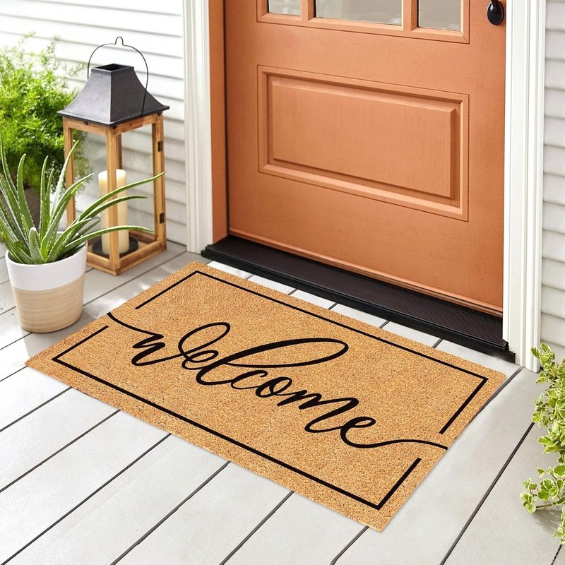 Welcome Mat Natural Coir Door Mat Rustic Brown Welcome Floor Mat with Black gallery