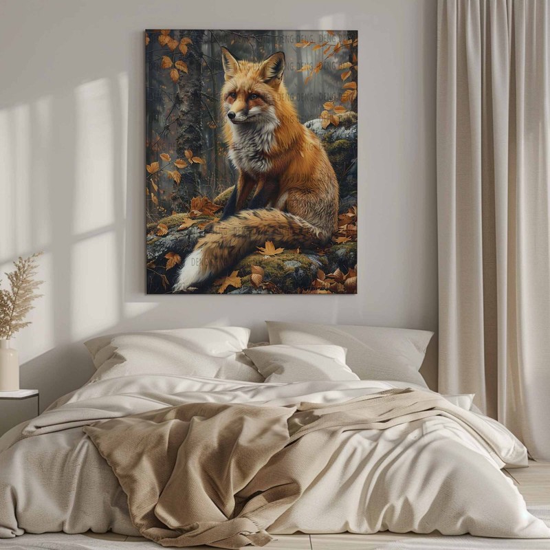 Red Fox Autumn Forest Oil Painting Giclée Print On Canvas, Home Wall Art Decor gallery