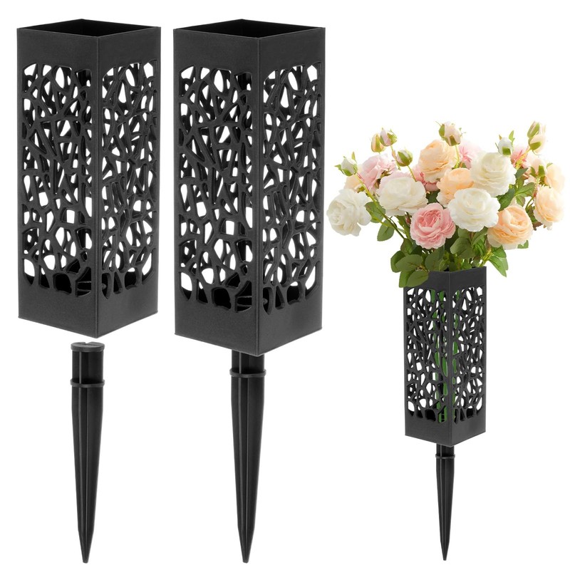2 PCS Cemetery Vases Spikes Plastic Flower Holder Grave Marker Decor Black