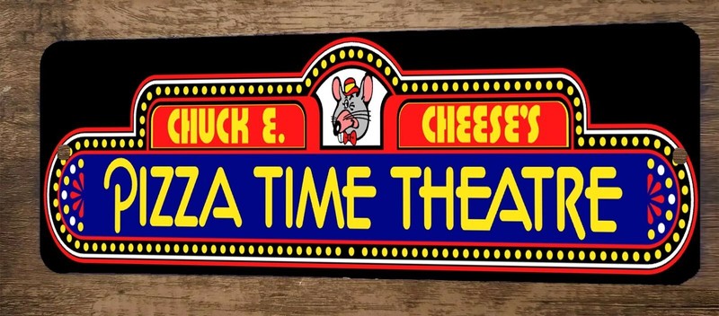 Chuck E Cheese Pizza Time Theater 4×12 Metal Wall Video Game Marquee Banner Sign
