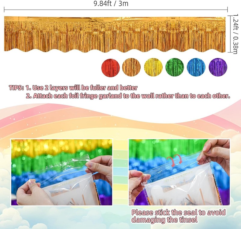 Rainbow Foil Fringe Garland Pride Decorations, 6 Pack 59Ft Rainbow Tinsel gallery
