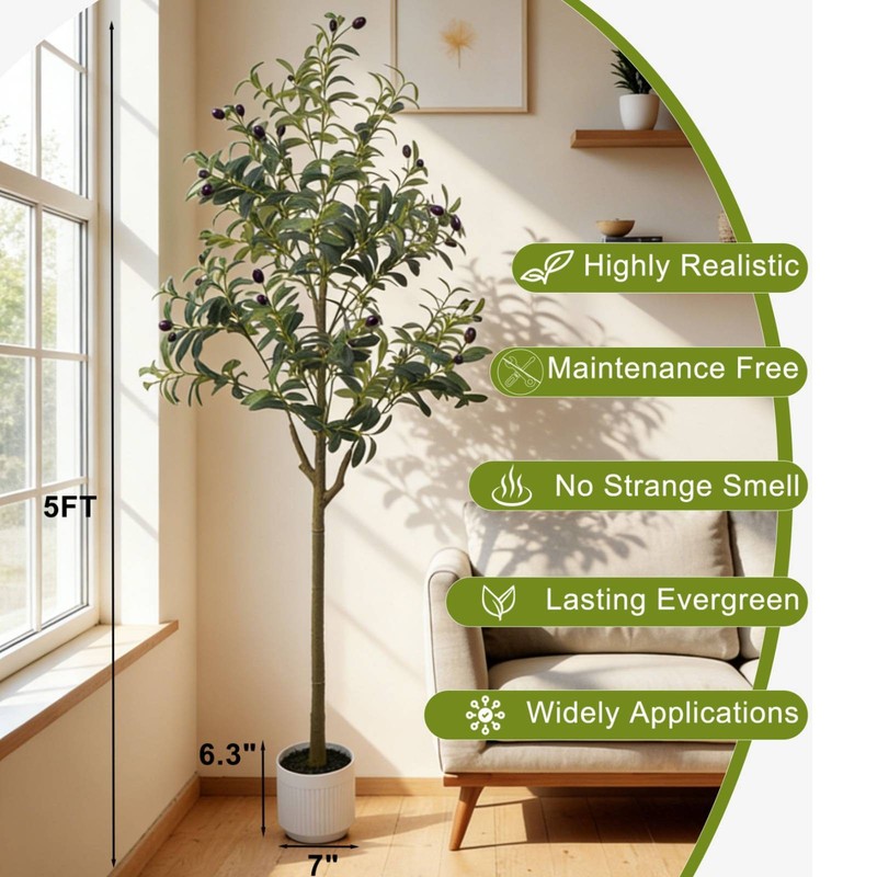 2Pcs 5Ft Artificial Olive Tree Realistic Adjustable Branches Planter Home Office gallery