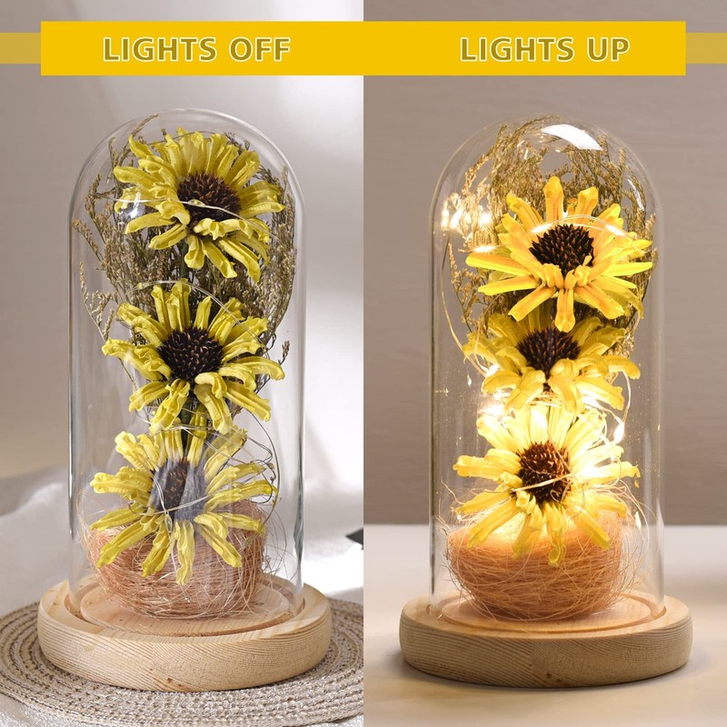 Sunflower Gifts For Women Artificial Sunflowers In Glass Dome With Led Strip 1ps gallery