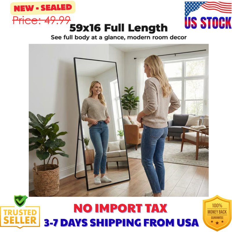 59″ Full Length Mirror Floor Mirror Large Wall Mirror Stand Aluminum Frame