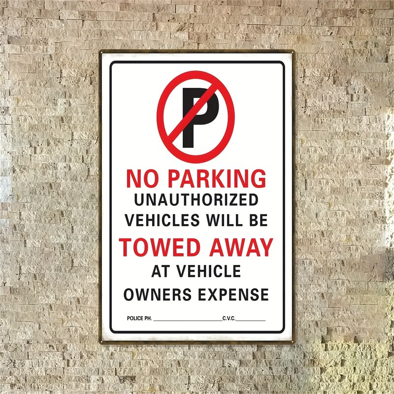 Vintage Metal No Parking Sign - 8x12 Inch Iron Wall Art with Red & Design