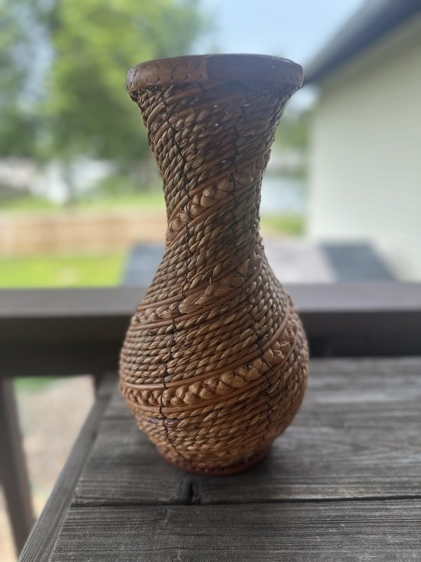 Wicker Vase Medium Size Sturdy Vintage Vase Decor Gorgeous Brown Boho gallery