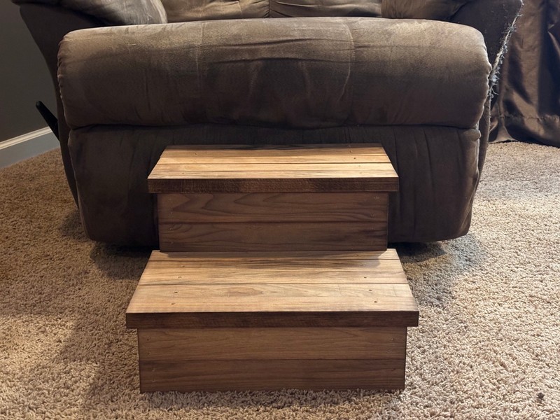 Rustic Early American Wooden Pet Stairs – 2 Step Dog & Cat Ramp for Couch or Bed