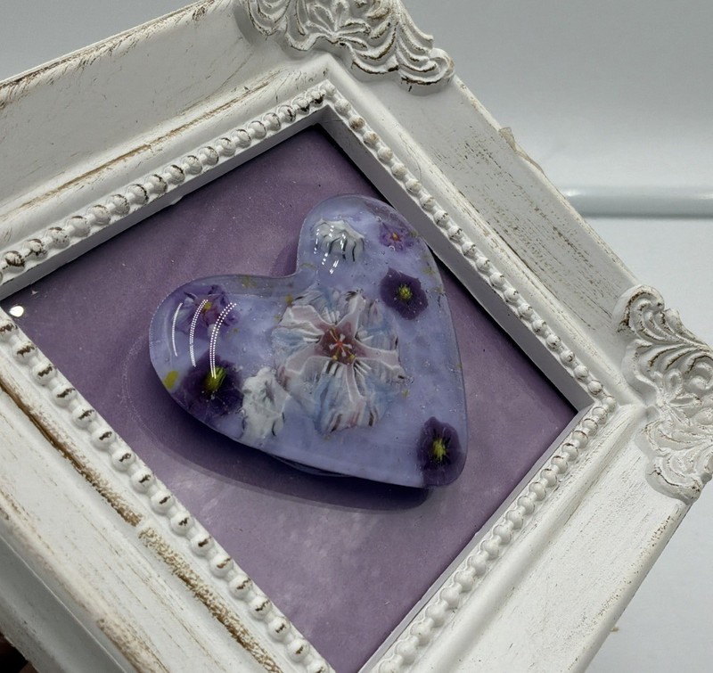 Handmade Mini Fused Art Glass Heart Framed Decorative Accent Art Tabletop gallery