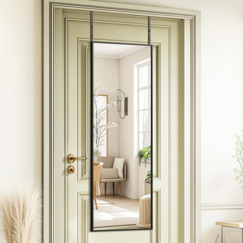 Kosmonia 48×14 Inch Full Length Tempered Glass Door 48″L x 14″W, Frame-black