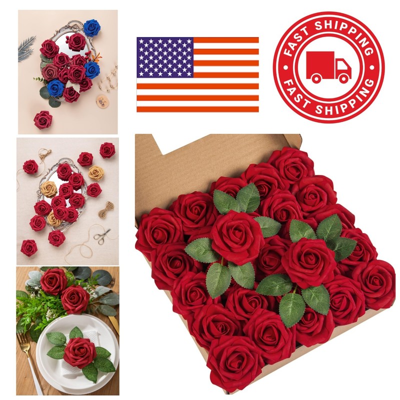 25Pcs Dark Red Foam Roses Ideal for DIY Crafts Wedding Arch and Reception Decor