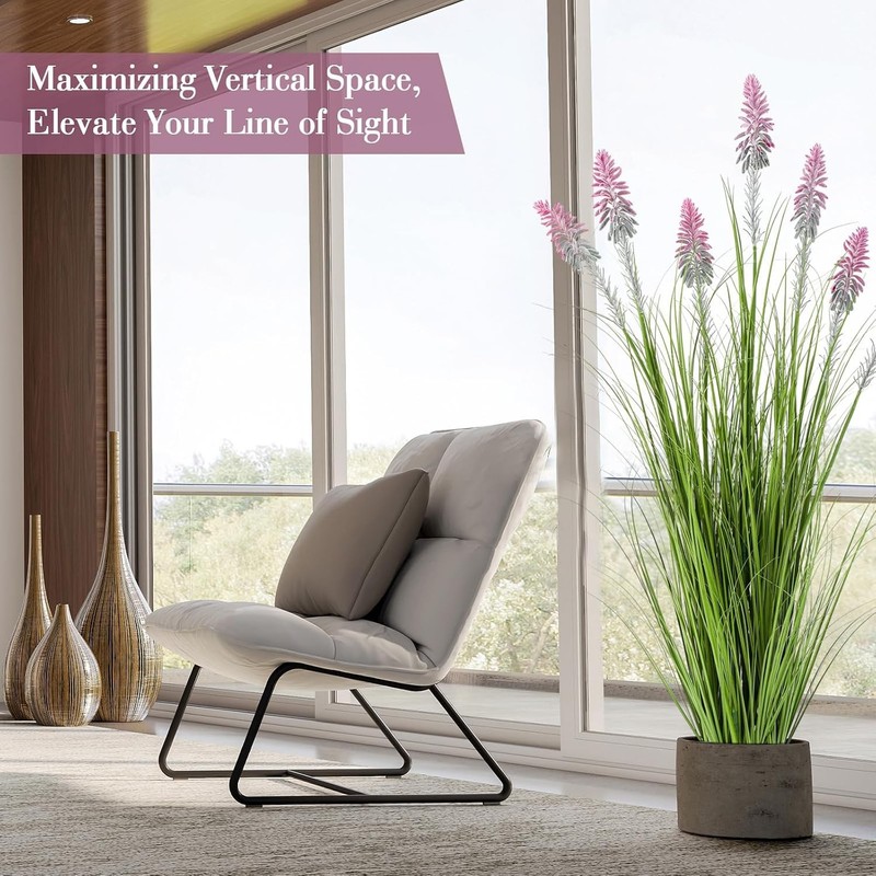 2 Pieces 4 ft Artificial Tall Grass Plants Outdoor with Purple Cockscomb Flower gallery