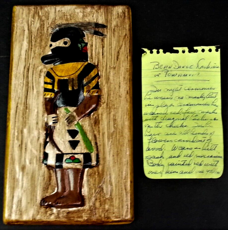 Kachina Wall Plaque 8″ VINTAGE Ceramic Relief 3D Hand Painted Bean Dancer 1974
