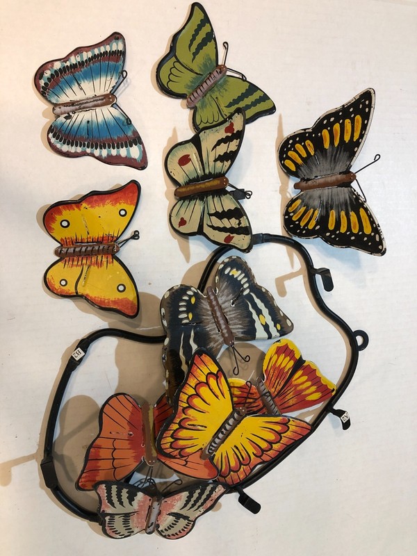Vintage Metal Butterflies Hand Painted Wall Art 3D Decor w/ Hanging Vine Frame