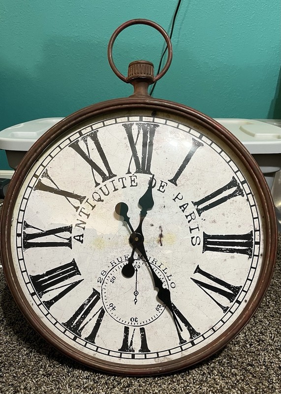 Large 24” Distressed Paris Farmhouse Wall Clock Rustic Roman Numerals