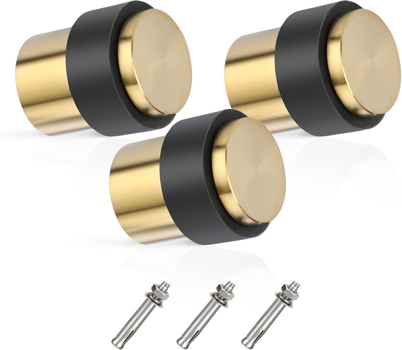 3 Pack Floor Door Stopper Solid Stainless Steel Heavy Duty w/ Rubber Bumper Gold gallery