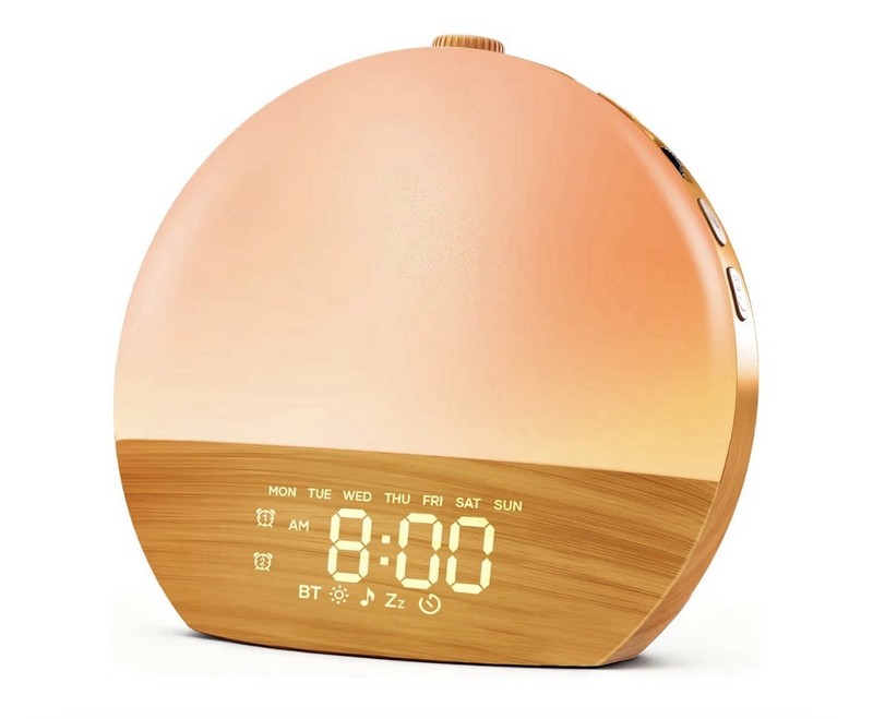 Wood Grain Sunrise Alarm Clock and Sound Machine Nightlight, Digital Clock