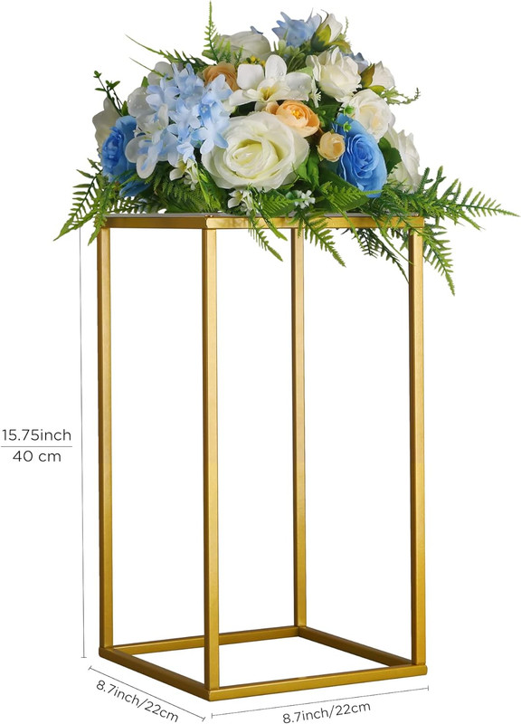 2 Pack 15.75 Inch Gold Wedding Flower Stand Metal Vase Column Stand Geometric Ce gallery