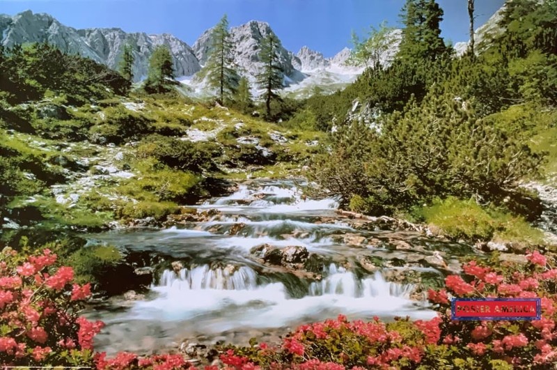 italian Dolomites Mountain River Vintage 1997 Scenic Poster 24 x 36