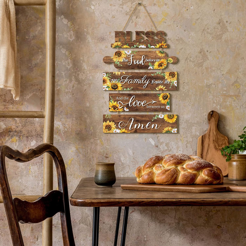 Sunflower Kitchen Wall Decor Bless the Food before Us Sign Farmhouse Wooden Sign gallery