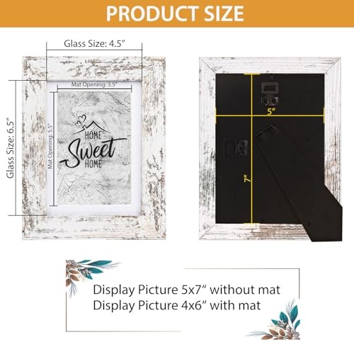 5x7 Picture Frame - Display Photos 4x6 with Mat or 5x7 - 2 Pack Rustic White gallery