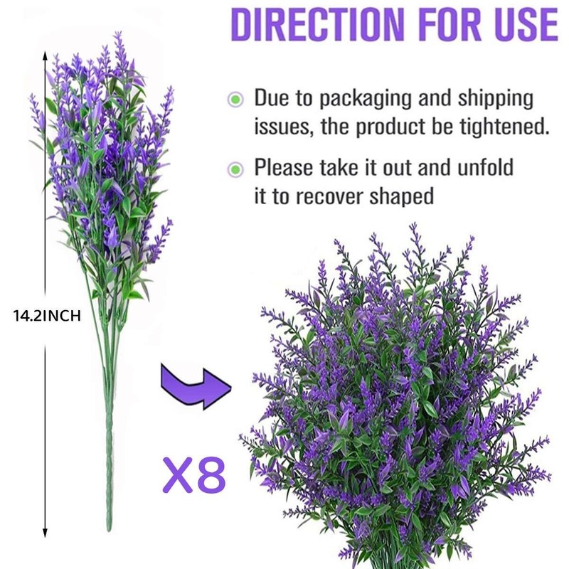 8 Bundles Artificial Flowers Plastic Plants Fake Outdoor Faux UV Resistant Decor gallery