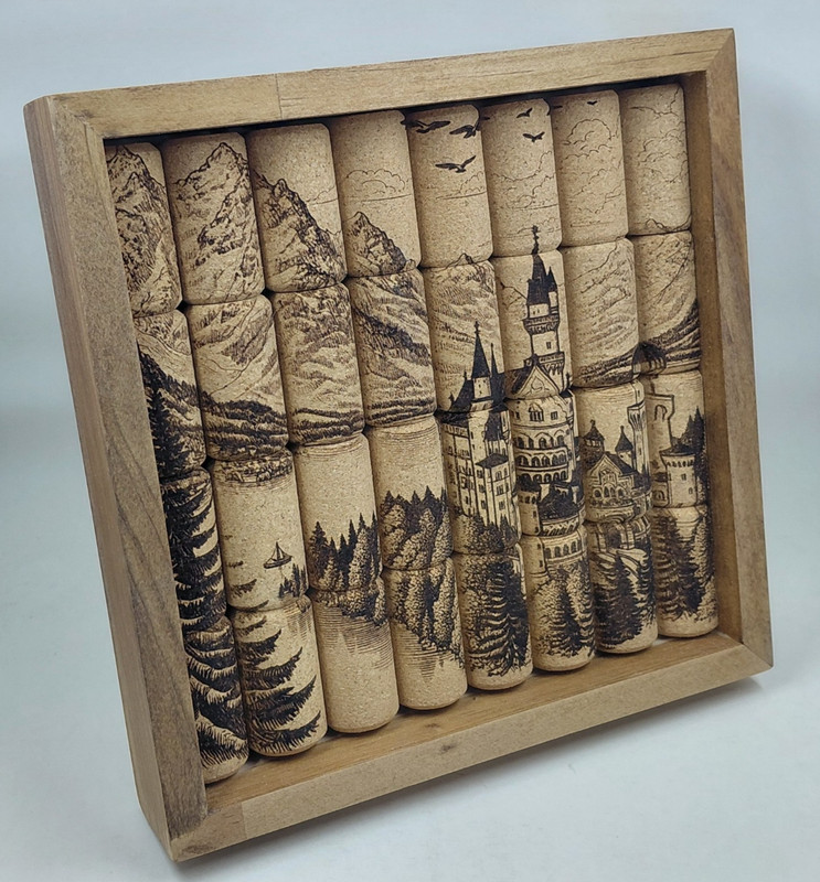 Cork Wall Art, Unique Rustic Decor, Handmade Gift, Up-cycled Corks, Engraved gallery