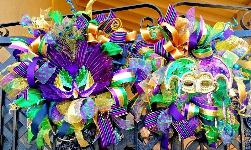 Large 24" Handmade Mardi Gras Front Door Wreath Double Door Set Deco Mesh Decor gallery