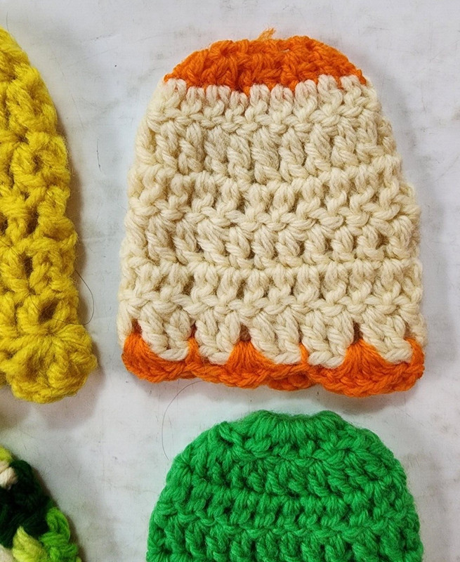 Lot of 6 Vtg Crochet Baby / Infant Beanies, Hand Warmers? Multiple Colors gallery