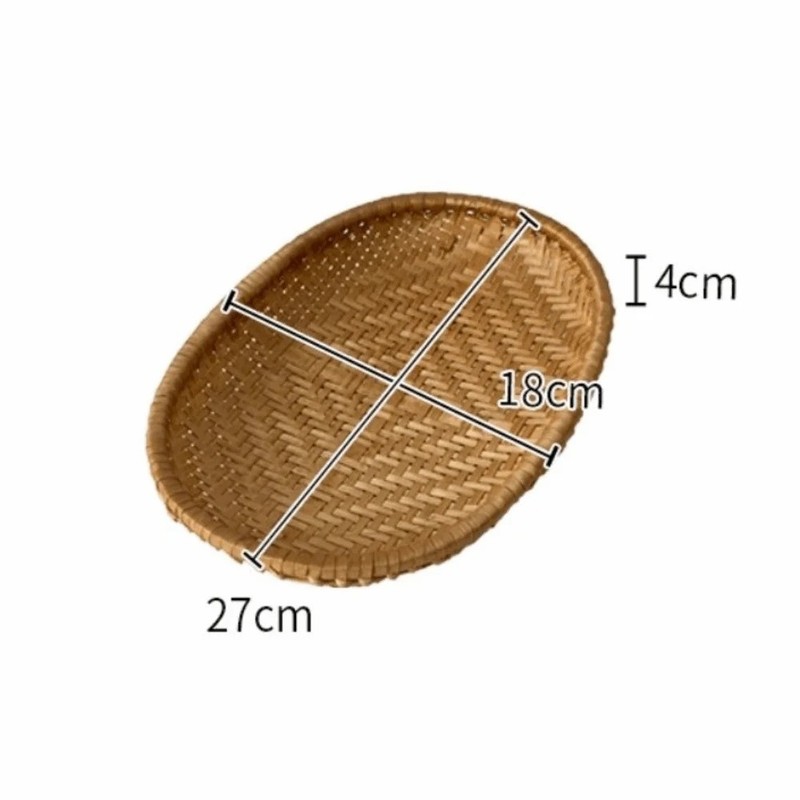 Handmade Rattan Storage Basket Oval Wicker Fruit Bread Display Basket
