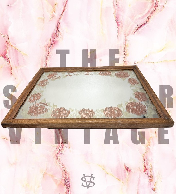 Vintage AMERICAN GLASS ART AGA Wood Framed Copper Plated Floral Wall Mirror Core gallery