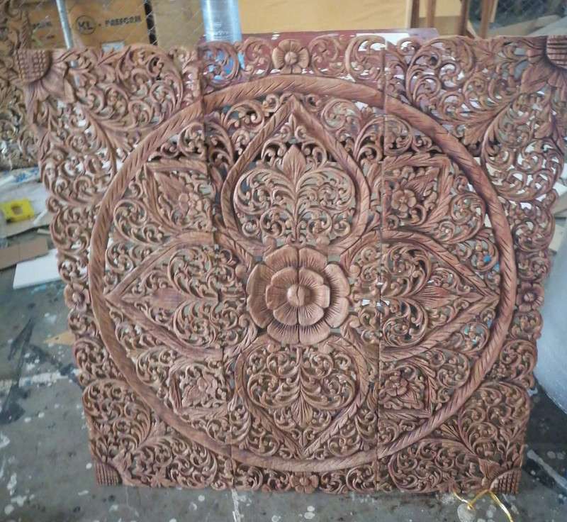 brown mandala wood carved panel 90 x 90 Cm Plaque Wall Art Decor Handmade gallery