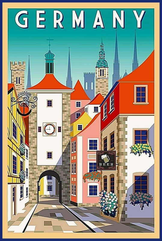 Germany Illustrated Metal Travel Poster Sign