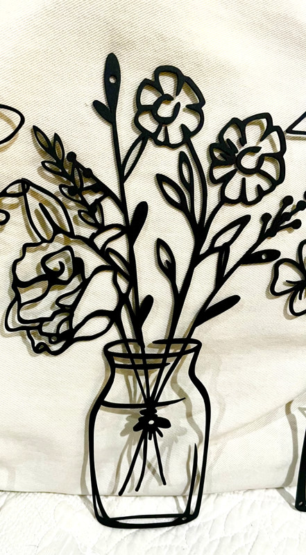 Metal Wall Art Flowers in Vases Set of 3 Black 13 in x 7 in includes screws gallery
