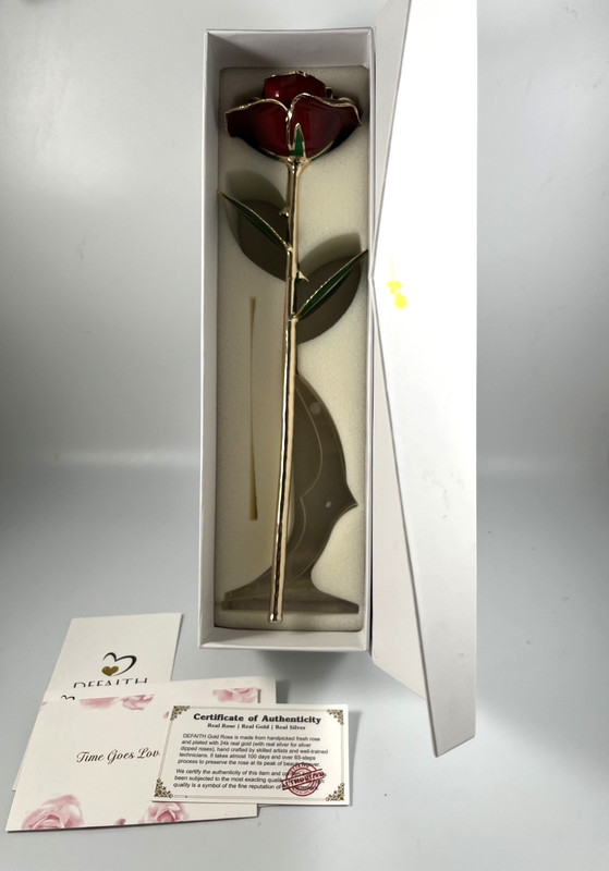 NIB DEFAITH 24K GOLD DIPPED RED WINE ROSE ANNIVERSARY GIFT w/BOX gallery