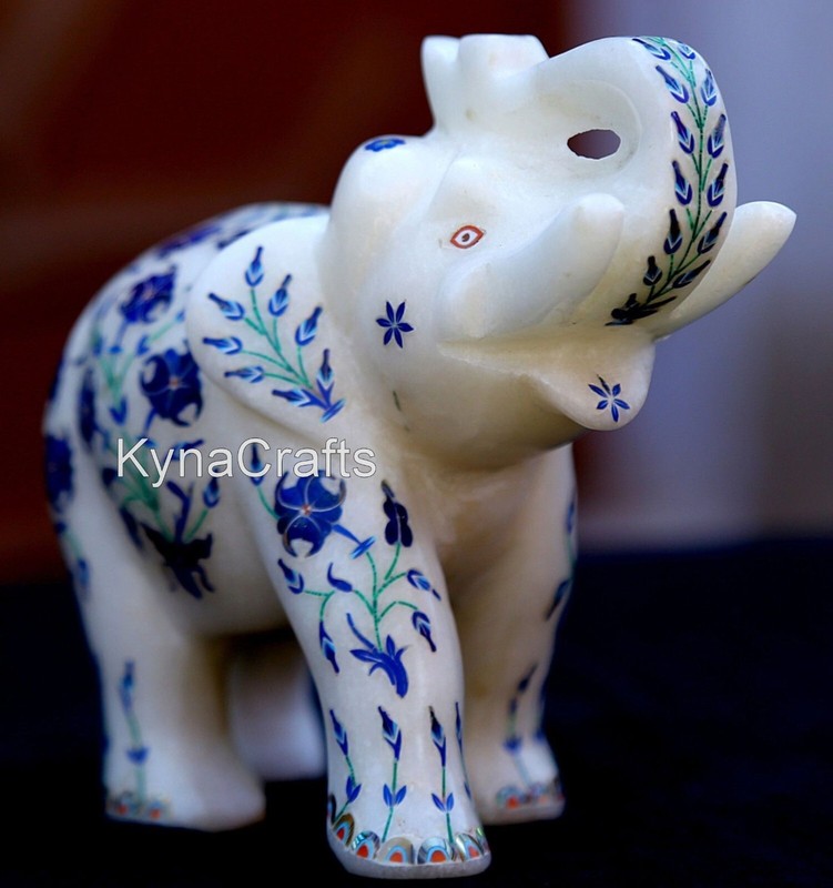 5 Inches Marble Elephant Statue Lapis Lazuli Stone Inlay Work Gift-able Elephant gallery
