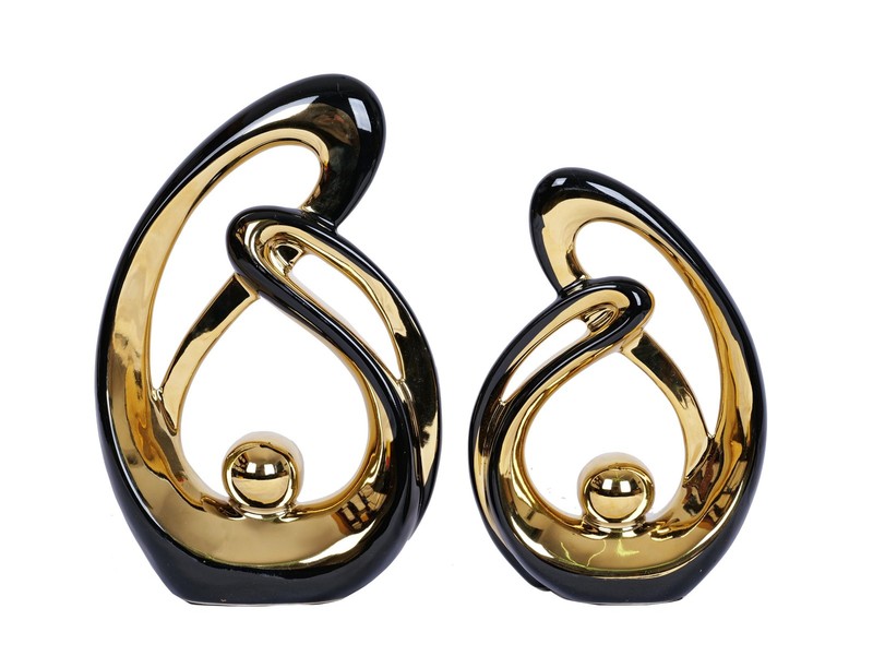 2 Pcs Black and Gold Decor Table Sculpture Decorations Ceramic Statue Mid Cen…