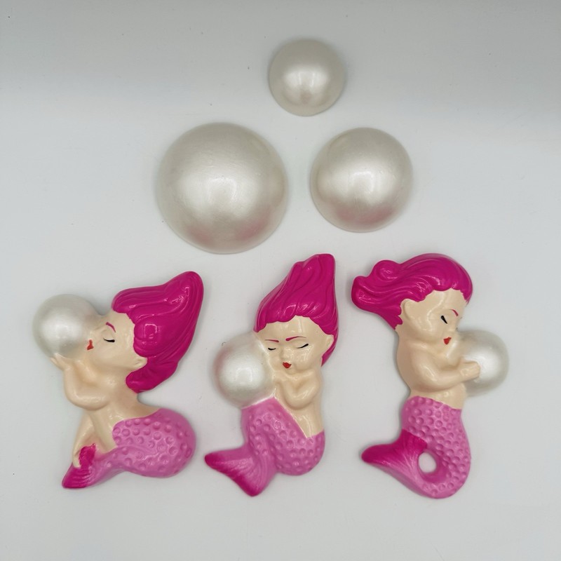 Mermaid BABIES Chalkware Kitsch Wall Plaque Kitschy VTG Style Bubbles Magenta