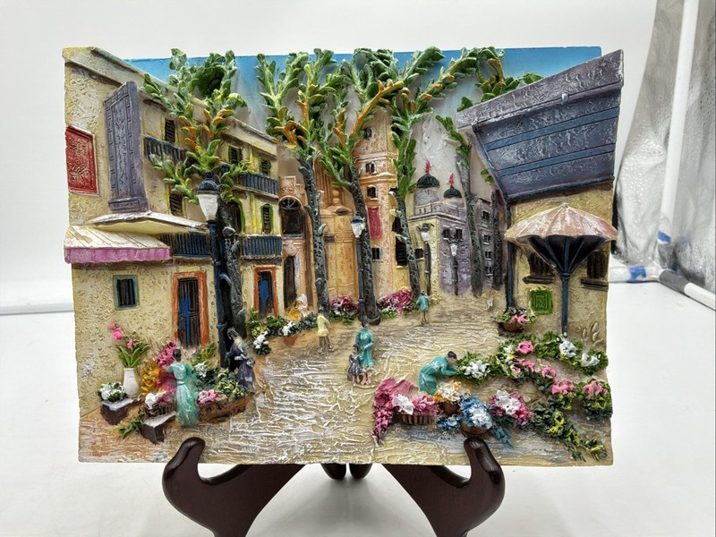 Set Of 2 Tuscan Village 3D Relief Wall Plaques Hand Painted Coastal Scene Decor gallery