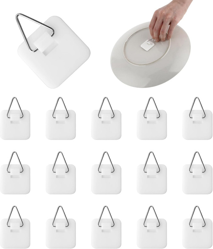 15PCS Invisible Adhesive Plate Hangers, Wall Display Holder, 1.25 Inches Vertica