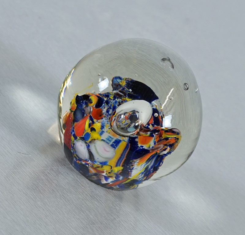 Designer Glass Ball Paperweight Multicoloured Abstract Vintage 1960s 1970s