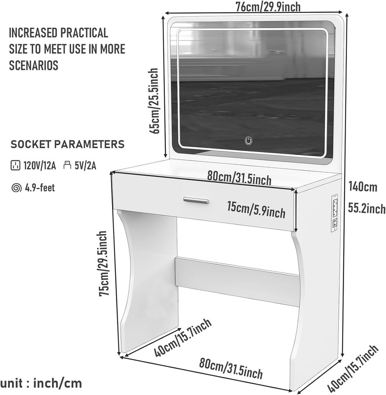 Vanity Desk, Makeup Vanity with LED Light Mirror, Small White Vanity with a Supe gallery