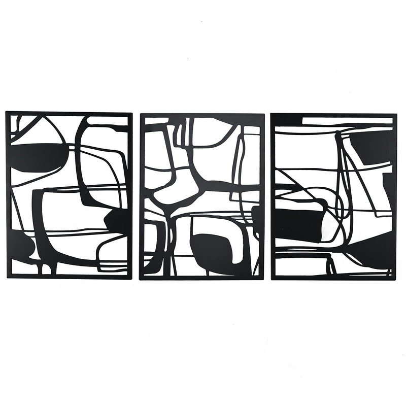 Remenna Metal Wall Decor Abstract Wall Art Black Metal Wall Art Set of 3 with…