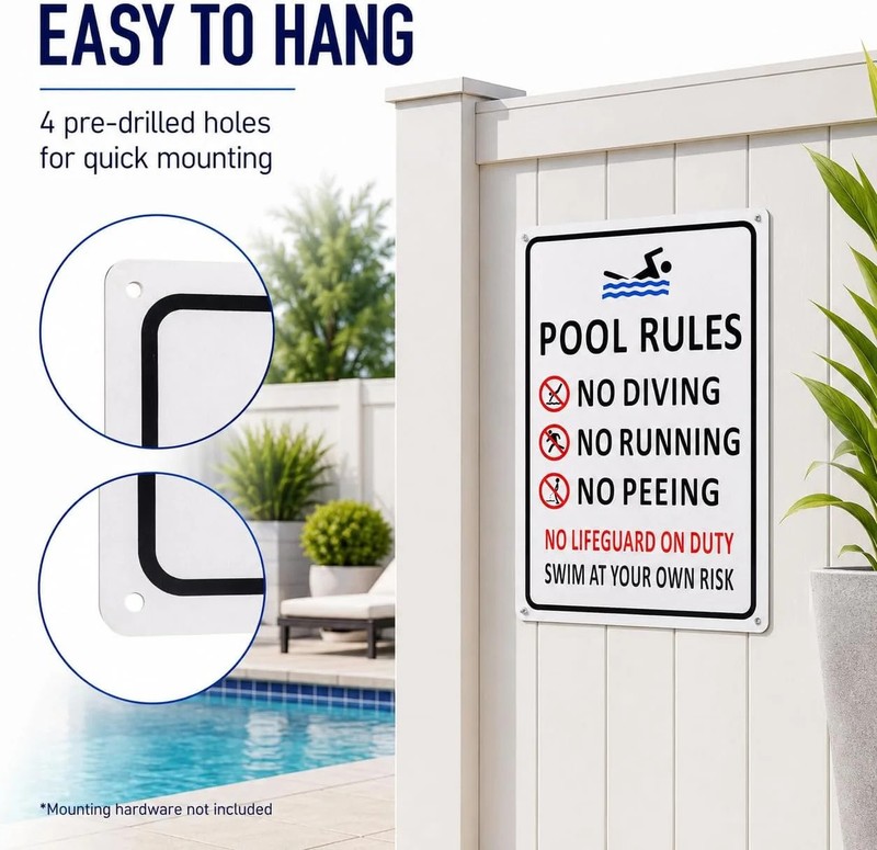 Pool Rules Signs Outdoor 1 Pack, Aluminum Pool Signs for Outside with No Diving gallery