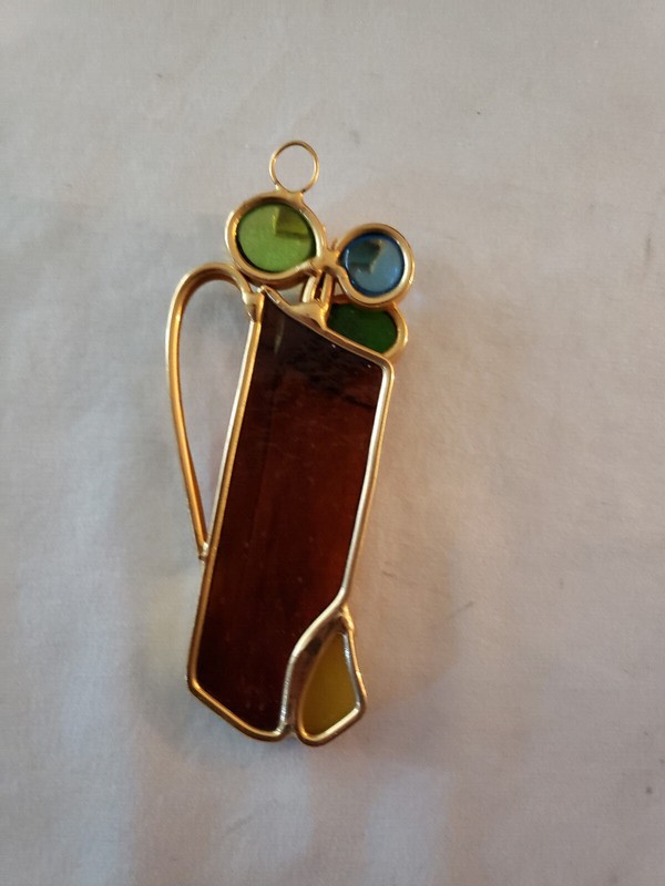 Vintage Stained Glass Hanging Suncatcher Golf Bag Golfing Multi Colors EUC gallery